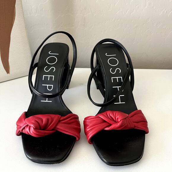 Joseph Heels Red Black‎ Leather Knotted Two-Tone Block Heel Sandals Size 36 - Picture 2 of 8